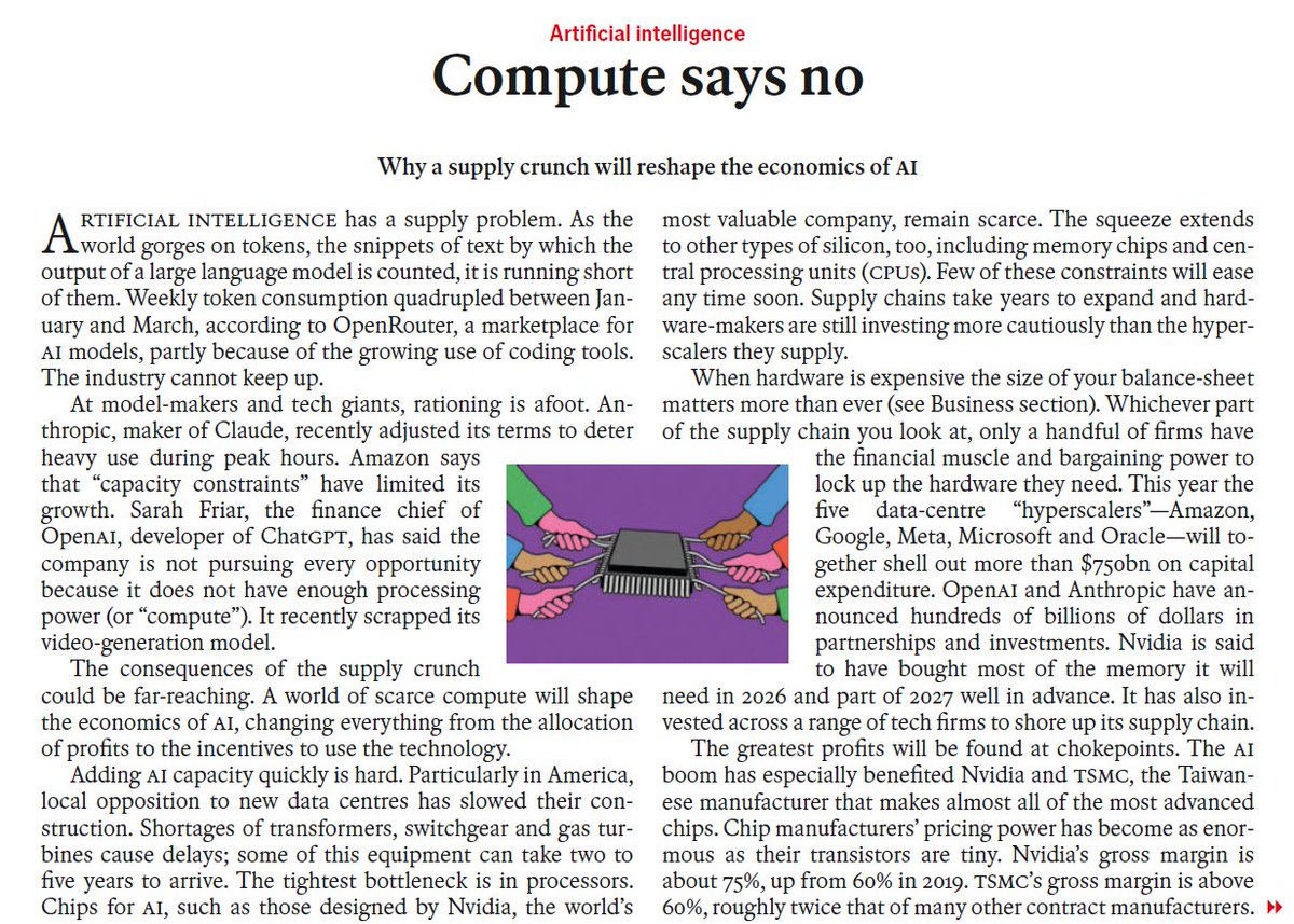 The Economist's 'Compute says no' page on the AI supply crunch and economics