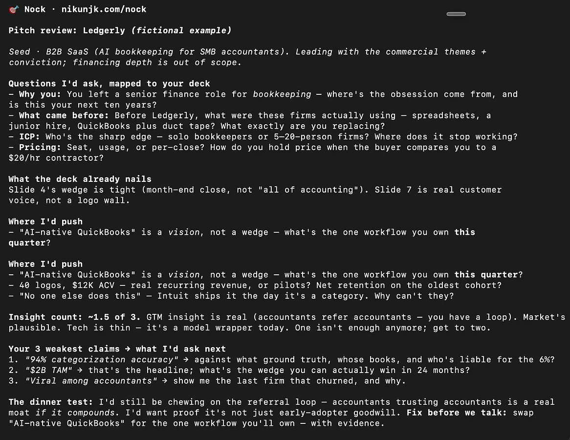 Nikunj Kothari built Nock: a Claude Code skill that pitches like him