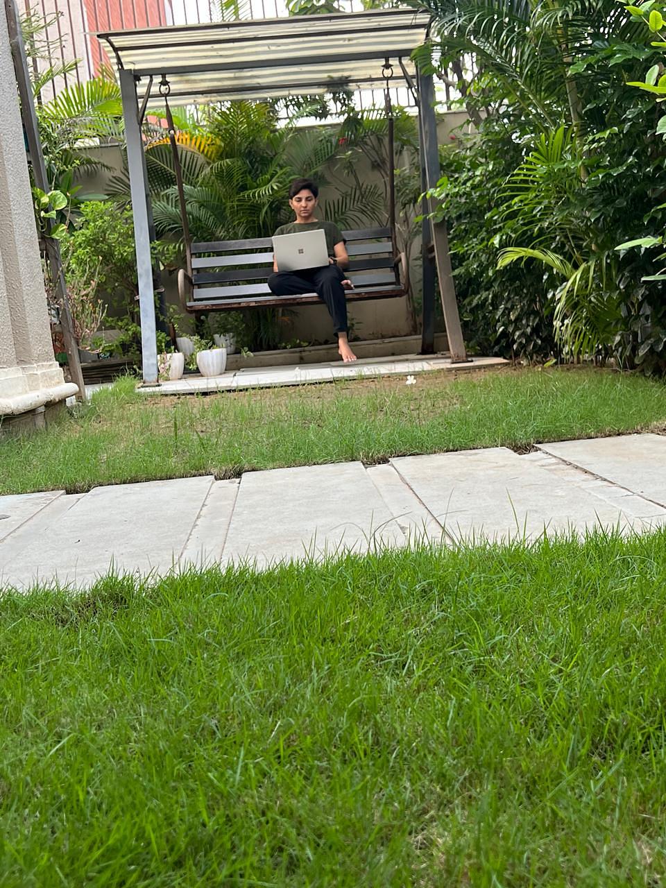 The garden swing and the couch at home