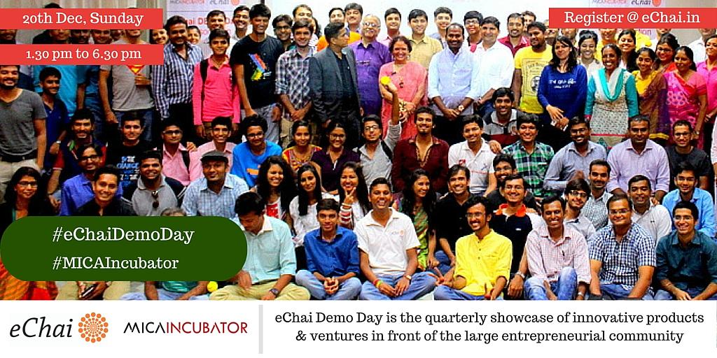 Cover for eChai Demo Day in association with MICA Incubator - December 2015.