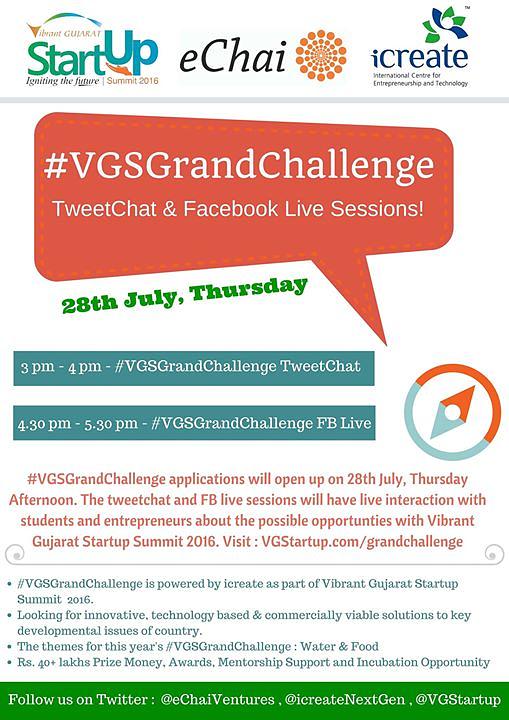 Cover for Vibrant Gujarat Startup Summit 2016 - #VGSGrandChallenge Tweetchat and Facebook Live session