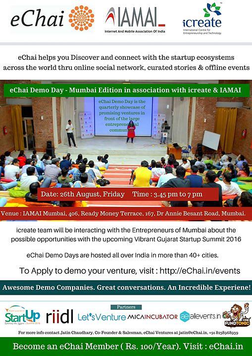 Cover for ★ eChai Demo Day - Mumbai Edition in association with icreate and IAMAI ★