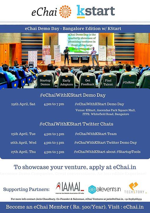 Cover for Calling Bangalore Startups : eChai Demo Day at KStart